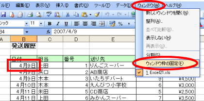 ウィンドウ枠の固定