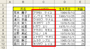 全角で入力されたふりがな