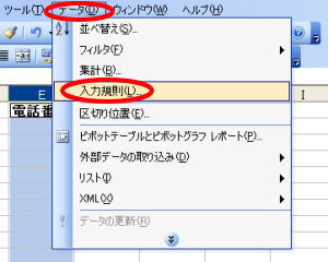 データの入力規則ダイアログボックス表示方法