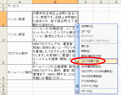 コメント挿入方法