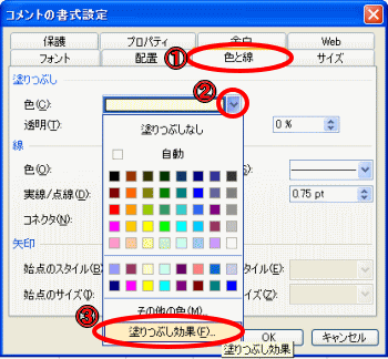 コメントの書式設定ダイアログボックス